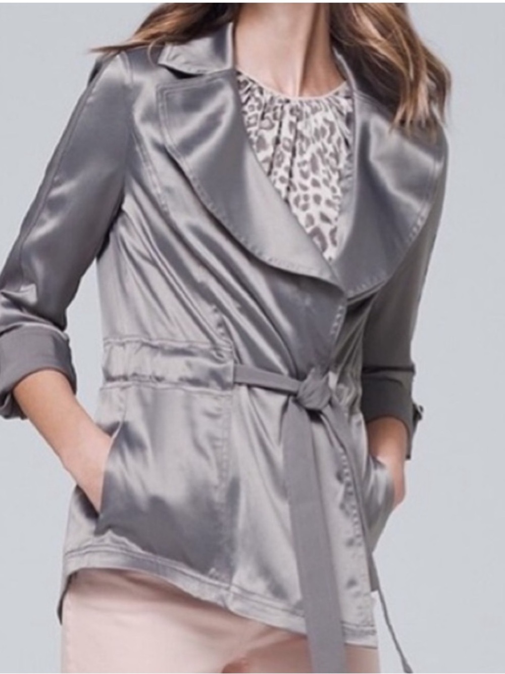 White House Black Market Silver Gray Satin Blazer